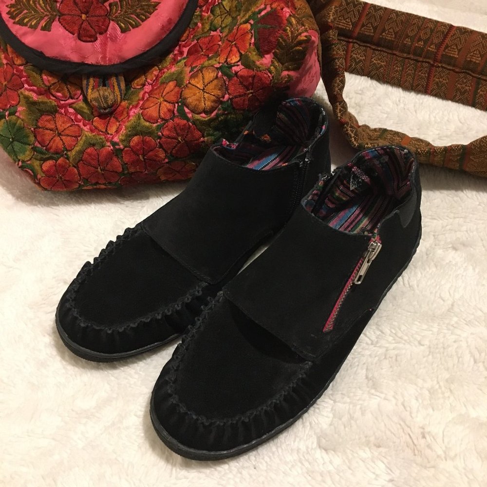 Grizzleez US 9 Black Genuine Suede Double Zipper Moccasin Chukka Boot Rainbow